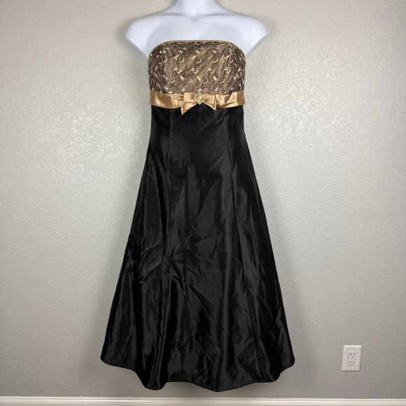 Vintage Gunne Sax Jessica McClintock Prom Gown Dress Gold Lace Black 90s Vtg - Picture 2 of 12